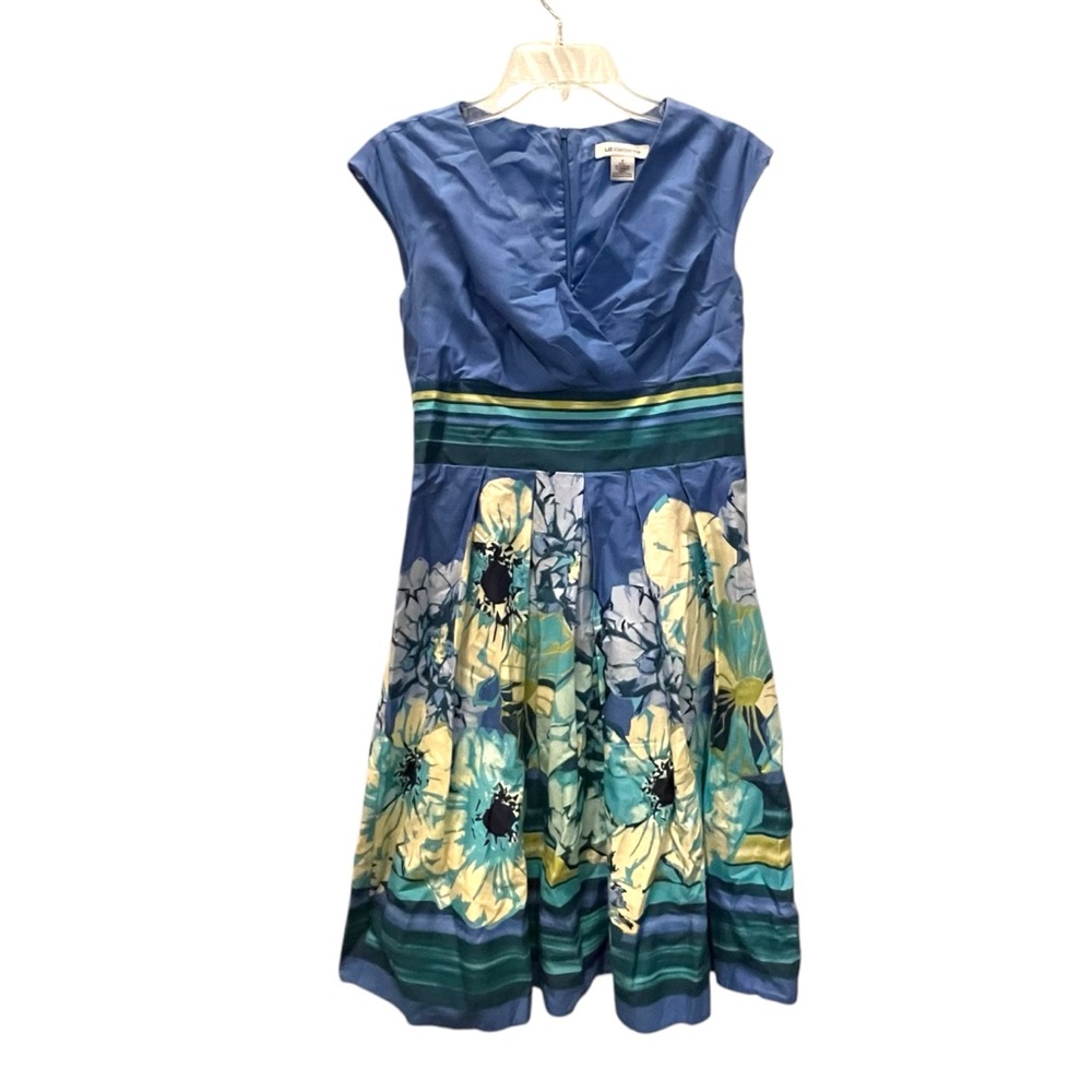 Liz‎ Claiborne Blue Floral Dress Criss-Cross Front Sleeveless Sz 4 Preppy Summer